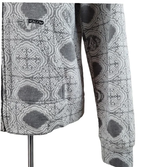 VOLCOM Hoodie Grey Zip Up Faux Fur Size Large - Picture 7 of 10